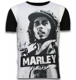 Local Fanatic Bob Marley Black And White - Digital Strass T-shirt - Schwarz