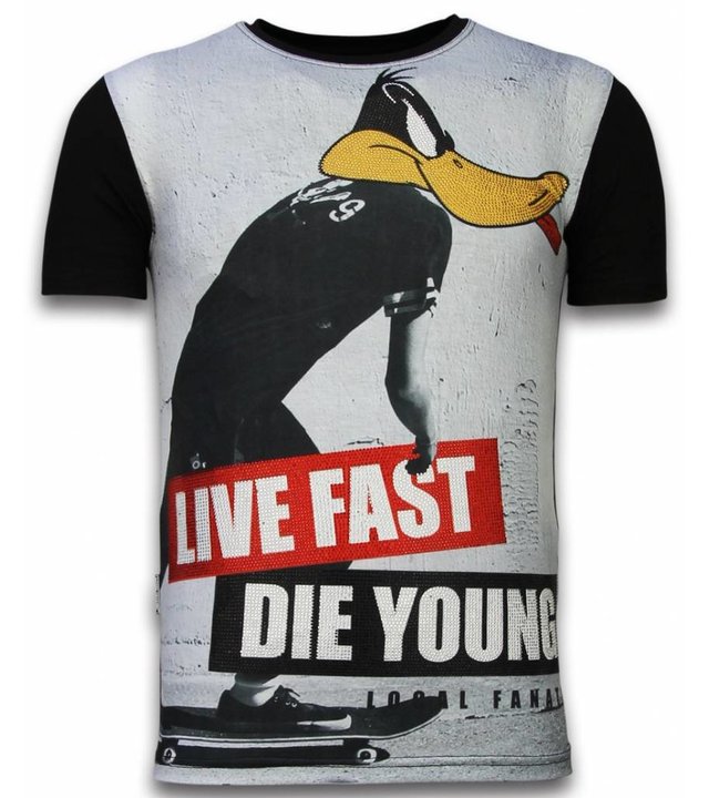 Local Fanatic Duck Live Fast - Digital Strass T-shirt - Schwarz