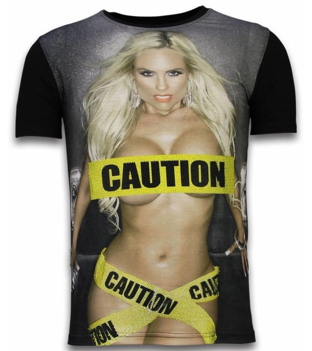 Local Fanatic Caution - Digital Strass T-shirt - Schwarz