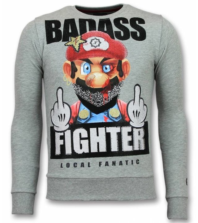 Local Fanatic Mario Pullover - Fight Club Pullover Herren - Grau