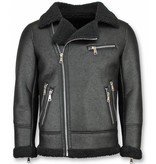 Frilivin Shearling Jacket- Lammfell Lederjacke Herren - Kunstpelz - Schwarz