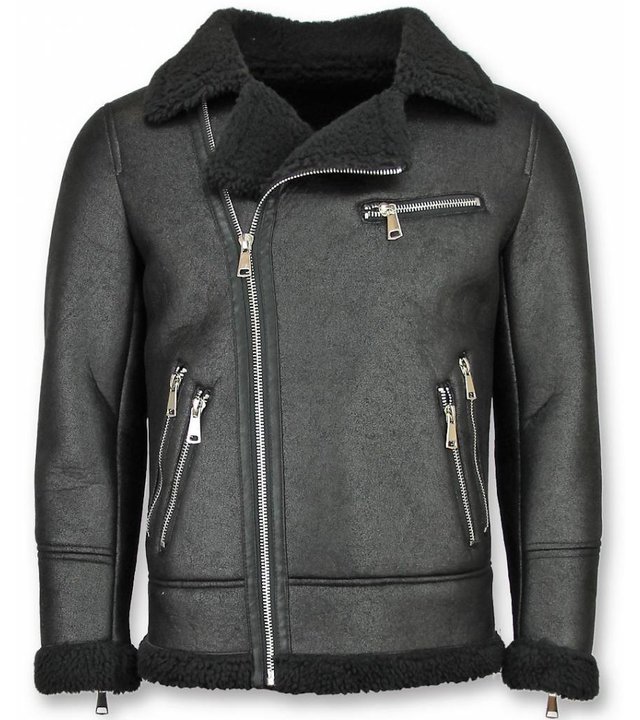 Frilivin Shearling Jacket- Lammfell Lederjacke Herren - Kunstpelz - Schwarz