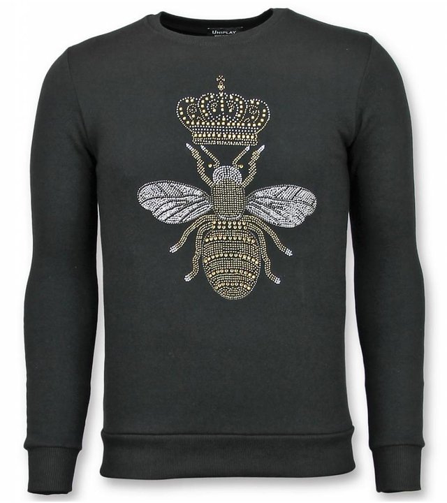 UNIMAN Rhinestone Herren Sweater - Master Bee Pullover mit Druck - Schwarz