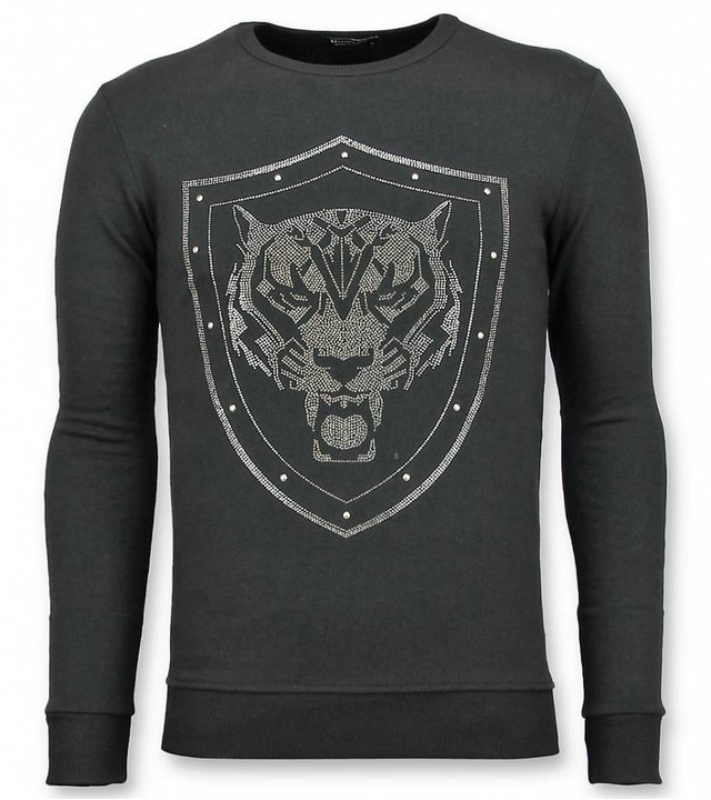 UNIMAN Rhinestone Sweatshirt Herren - Master Tiger Pullover mit Druck - Schwarz