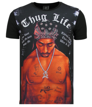 Local Fanatic Tupac Shakur Thug Life - Shirt Mit Glitzersteinen - 6345Z - Schwarz