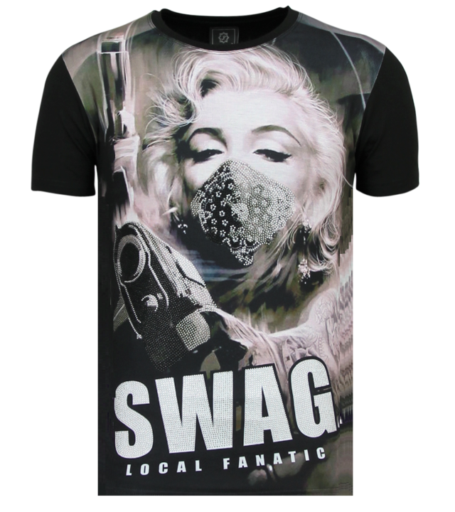 Local Fanatic Marilyn Monroe SWAG - Shirt Mit Strasssteinen - 6347Z - Schwarz