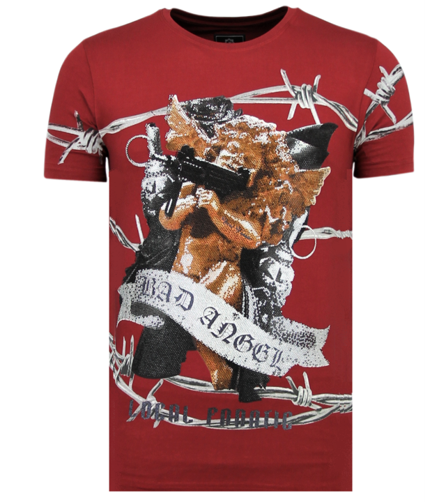 Local Fanatic Rhinestones Bad Angel - Coole T-Shirt Männer - 6318B - Bordeaux