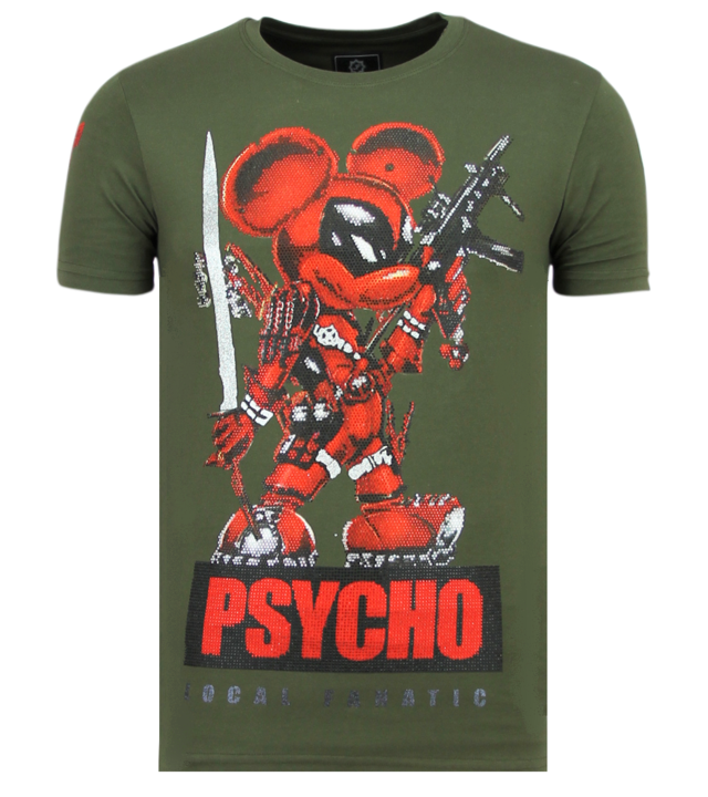 Local Fanatic Rhinestones Psycho Mouse - T shirt Mit Strass - 6321G - Grün