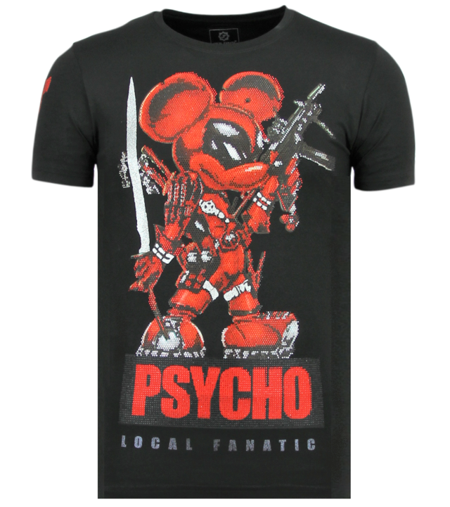 Local Fanatic Rhinestones Psycho Mouse - Shirt Mit Strasssteinen - 6321Z - Schwarz