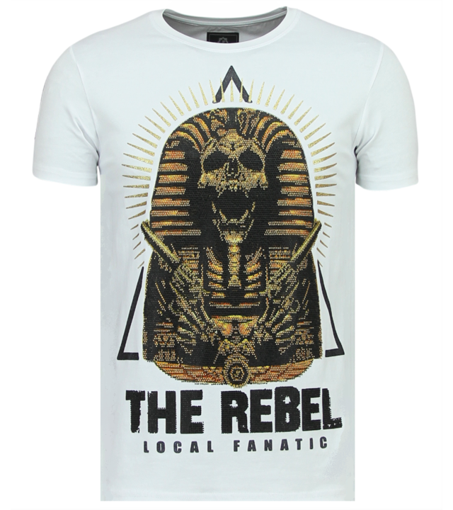 Local Fanatic Rebel Pharaoh Rhinestones - Exklusives Herren T-Shirt - 6322W - Weiß