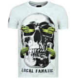 Local Fanatic Skull Snake Rhinestones - T shirt Totenkopf Herren - 6326W - Weiß