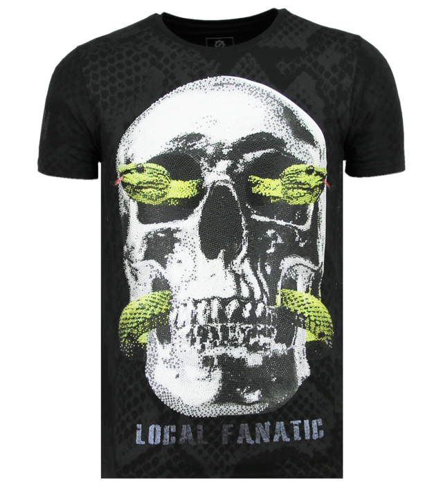 Local Fanatic Skull Snake Rhinestones - Herren Skull T-shirt - 6326Z- Schwarz