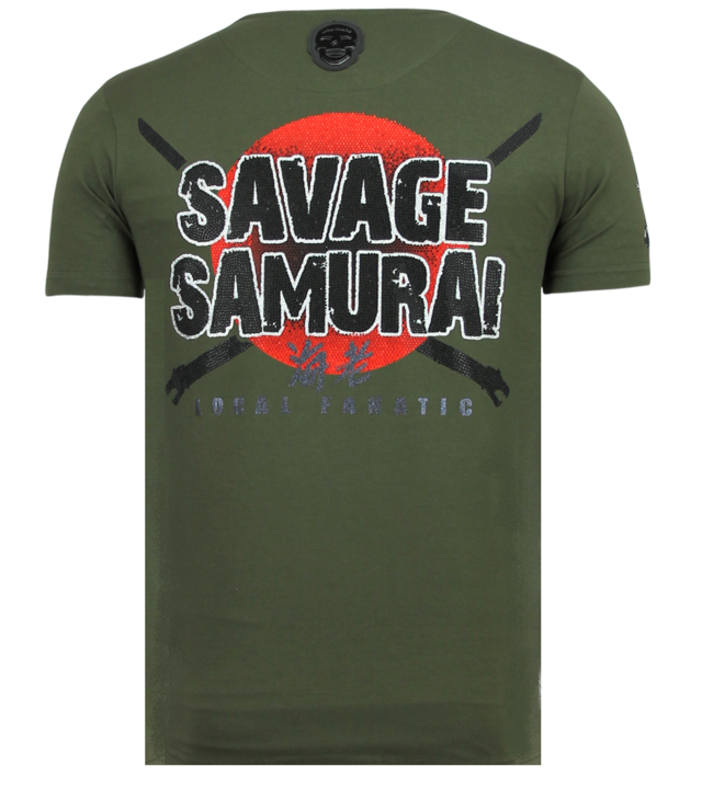 Local Fanatic Savage Samurai Rhinestones - Männer Cooles T-Shirt - 6327G - Grün