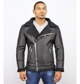 Frilivin Shearling Jacket- Lammfell Lederjacke Herren - Kunstpelz - Schwarz