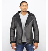 Frilivin Shearling Jacket- Lammfell Lederjacke Herren - Kunstpelz - Schwarz