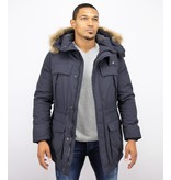 Enos Winterjacke Herren - Parka mit Fellkragen - Blau