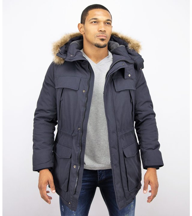 Enos Winterjacke Herren - Parka mit Fellkragen - Blau