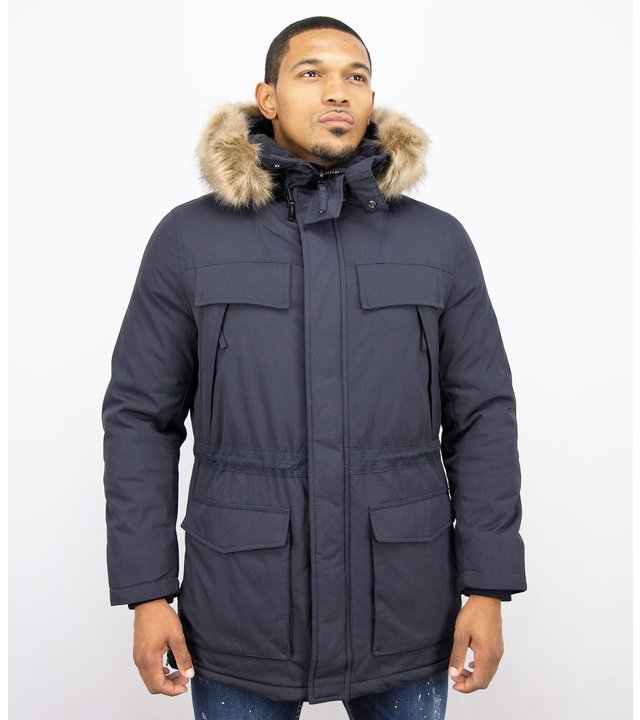 Enos Winterjacke Herren - Parka mit Fellkragen - Blau