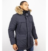 Enos Winterjacke Herren - Parka mit Fellkragen - Blau