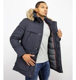 Enos Winterjacke Herren - Parka mit Fellkragen - Blau