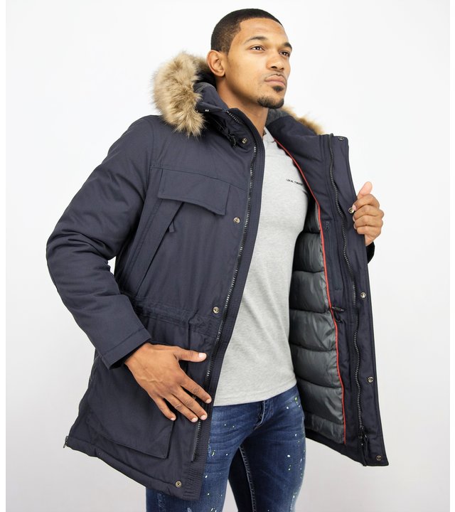 Enos Winterjacke Herren - Parka mit Fellkragen - Blau