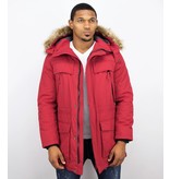 Enos Winterjacke Herren - Parka mit Fellkragen - Rot