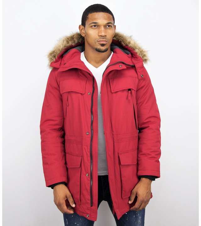 Enos Winterjacke Herren - Parka mit Fellkragen - Rot