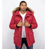 Enos Winterjacke Herren - Parka mit Fellkragen - Rot