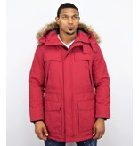 Enos Winterjacke Herren - Parka mit Fellkragen - Rot