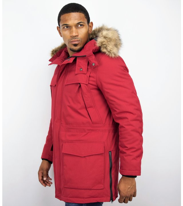 Enos Winterjacke Herren - Parka mit Fellkragen - Rot