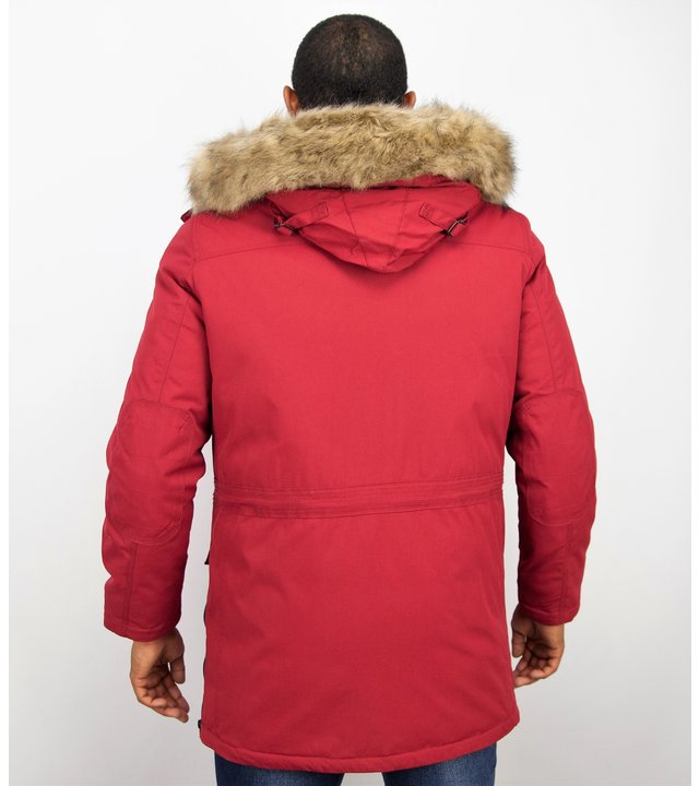 Enos Winterjacke Herren - Parka mit Fellkragen - Rot