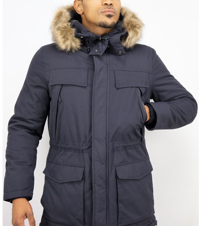 Enos Winterjacke Herren - Parka mit Fellkragen - Blau