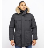 Enos Winterjacke Herren - Parka mit Fellkragen - Schwarz