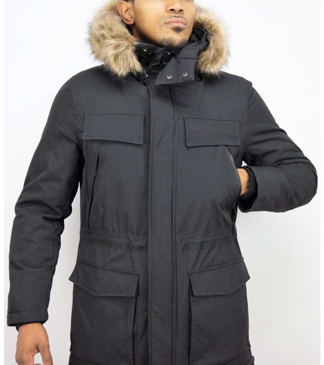 Enos Winterjacke Herren - Parka mit Fellkragen - Schwarz