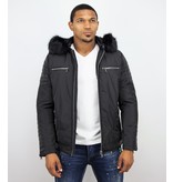 Enos Kurze Winterjacke Herren - Künstfell Jacke - Schwarz