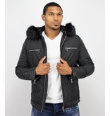 Enos Kurze Winterjacke Herren - Künstfell Jacke - Schwarz