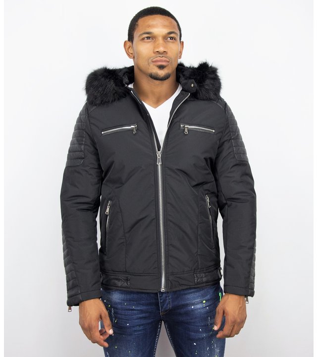 Enos Kurze Winterjacke Herren - Künstfell Jacke - Schwarz