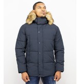 Enos Winterjacke Herren - Parka Lang mit Kunstfell Kragen - 4Pocet - Blau