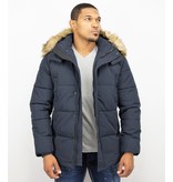 Enos Winterjacke Herren - Parka Lang mit Kunstfell Kragen - 4Pocet - Blau