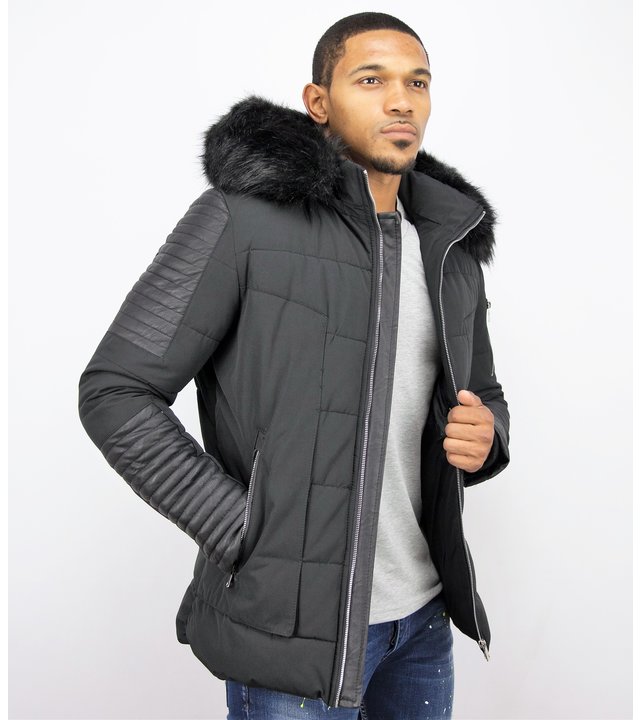 Enos Kunstfell Jacke - Schwarze Herrenjacke - Winterjacke Männer - Schwarz