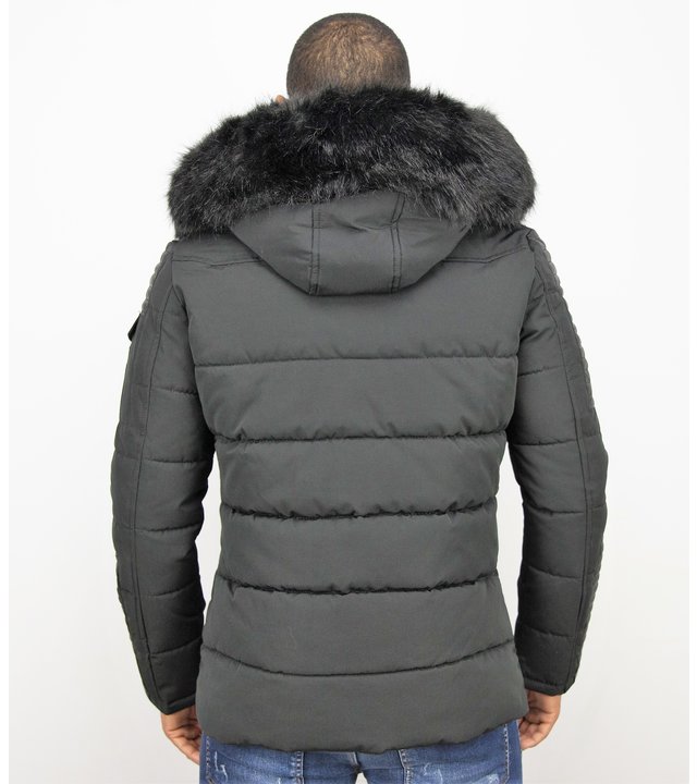 Enos Kunstfell Jacke - Schwarze Herrenjacke - Winterjacke Männer - Schwarz