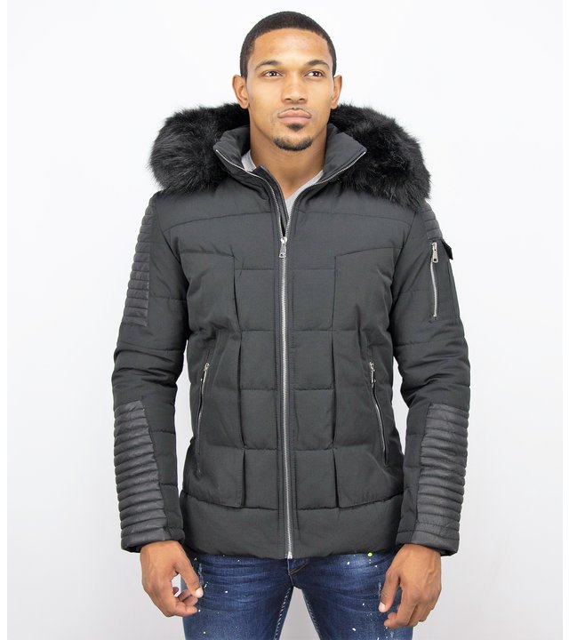 Enos Kunstfell Jacke - Schwarze Herrenjacke - Winterjacke Männer - Schwarz