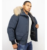 Enos Kurze Winterjacke Herren - Pelzkragen Bomberjacke - Blau