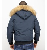 Enos Kurze Winterjacke Herren - Pelzkragen Bomberjacke - Blau