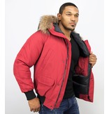 Enos Kurze Winterjacke Herren - Pelzkragen - Echtfell Jacke - Canada - Rot