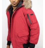 Enos Kurze Winterjacke Herren - Pelzkragen - Echtfell Jacke - Canada - Rot