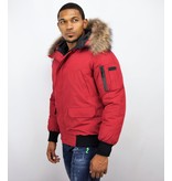 Enos Kurze Winterjacke Herren - Pelzkragen - Echtfell Jacke - Canada - Rot