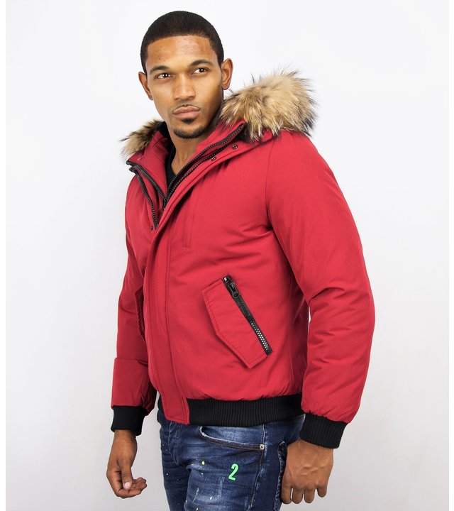 Enos Kurze Winterjacke Herren - Echtfell Jacke - Rot