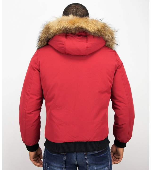 Enos Kurze Winterjacke Herren - Echtfell Jacke - Rot