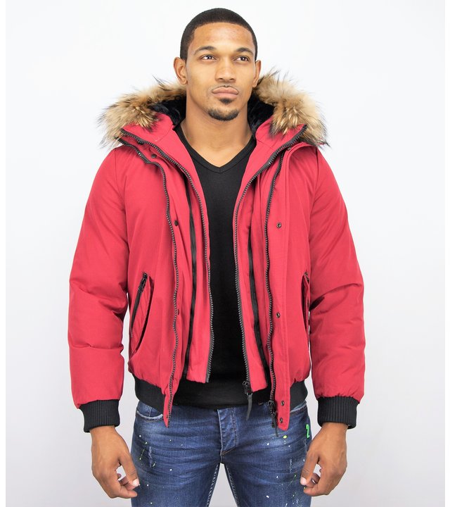 Enos Kurze Winterjacke Herren - Echtfell Jacke - Rot